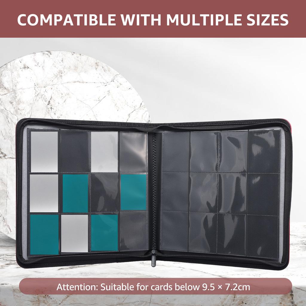 PU Leather Cover Trading Card Album Large Capacity Zipper Closure Card Collection Album With Transparent Inner Page for Storage