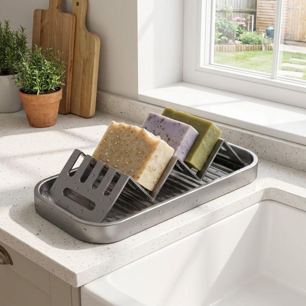 Porte-savon de salle de bain étanche Auto-vidant Support de rangement de cuisine Porte-savon en forme de W Restaurant