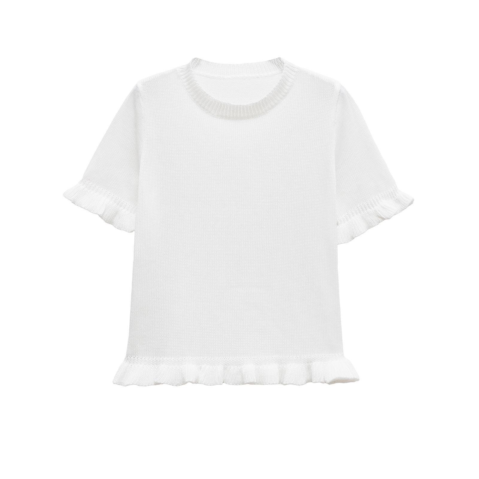 

Весна 2025 Женский трикотажный топ в европейском и американском стиле с универсальными оборками Large белый