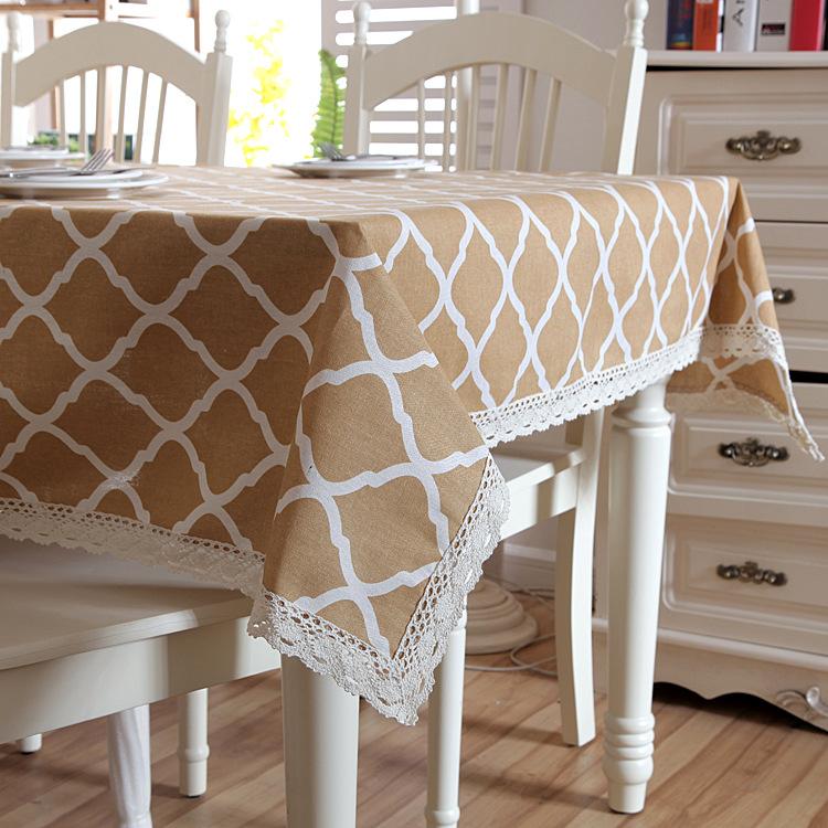 Polyester Cotton Tablecloth Modern Simple Geometric Rhombus Lace Edge Yellow Coffee Table Tablecloth Dining Table Cloth