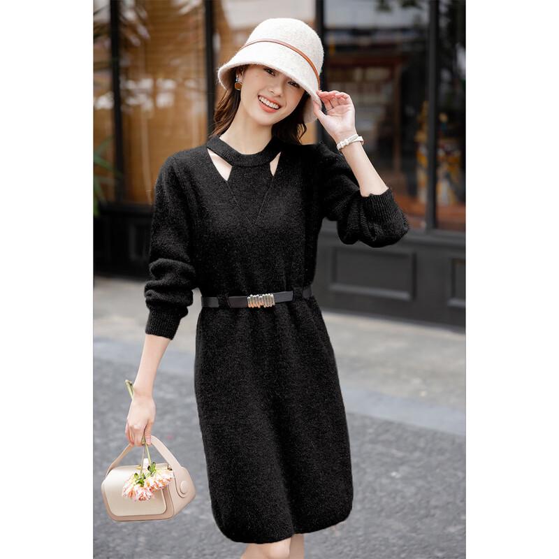

Women s Winter Waist-Cinching Knitted Sweater Dress with Belt One Size