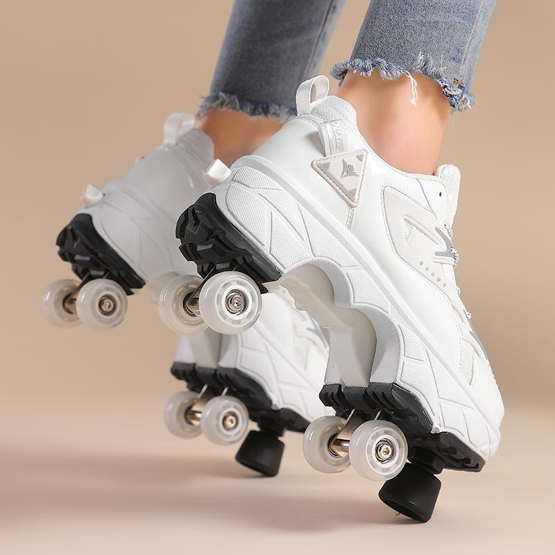 Teenagers /Boys/Girls Shapeshifting Shoes Four-wheel Dual-use Roller Skates Double Row Walking Shoes Roller Skates