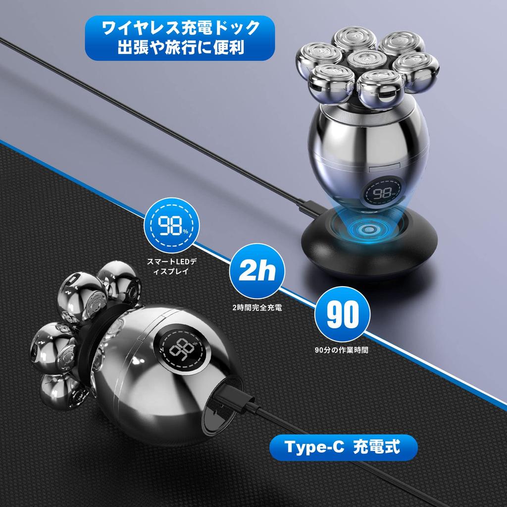 Beedove Electric Shaver for 7D Electric Shaver with LCD Hair Nose Hair Dual Charging Methods 6-in-1 Skinheads, Shaver, Men's Display, Rotary,