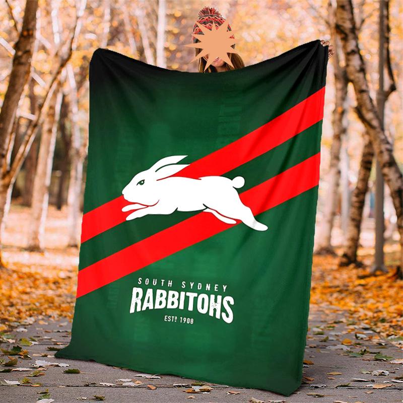 South Sydney Rabbitohs Flannel Blanket Soft Warm All-Season Throw, Design for Camping, Car Travel, Hiking Sofa, Bed, Office Perfect Gift for Parties