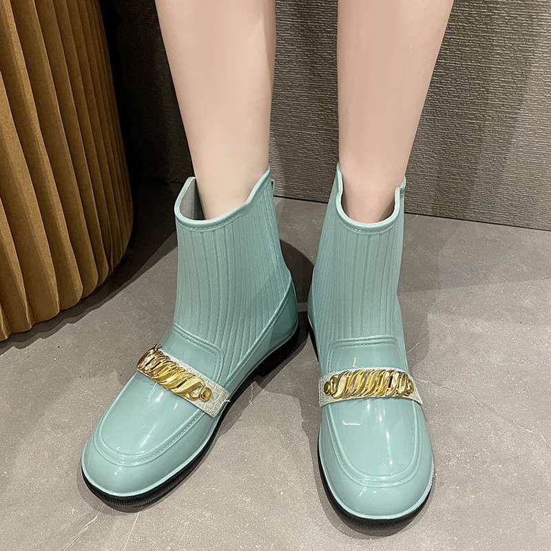 New fashion rain shoes women wear soft-soled overshoes rubber shoes waterproof shoes work rain boots water boots thick-soled medium Jane