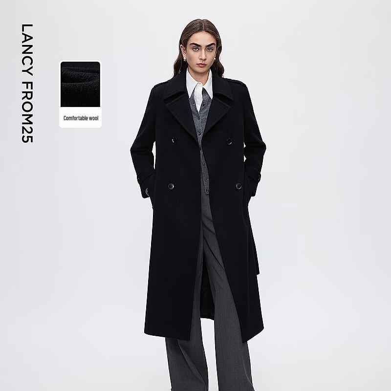 

LANGZI Women s Elegant Retro Lapel Wool Blend Overcoat L