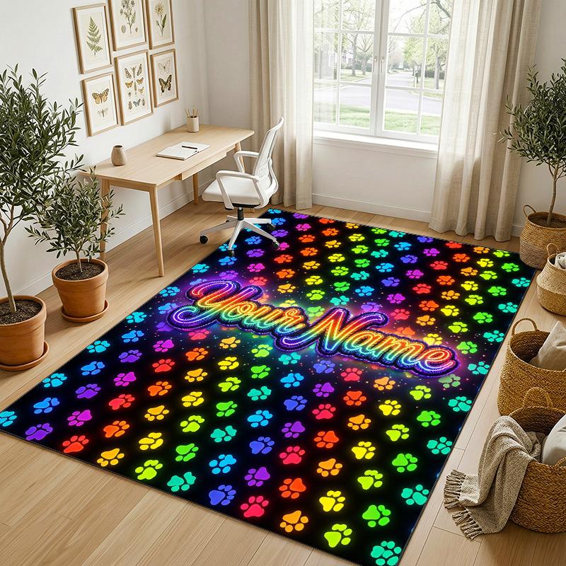 Dog Theme Crystal Velvet Rug Personalized Custom Name Text Soft Floor Mat Home Decor