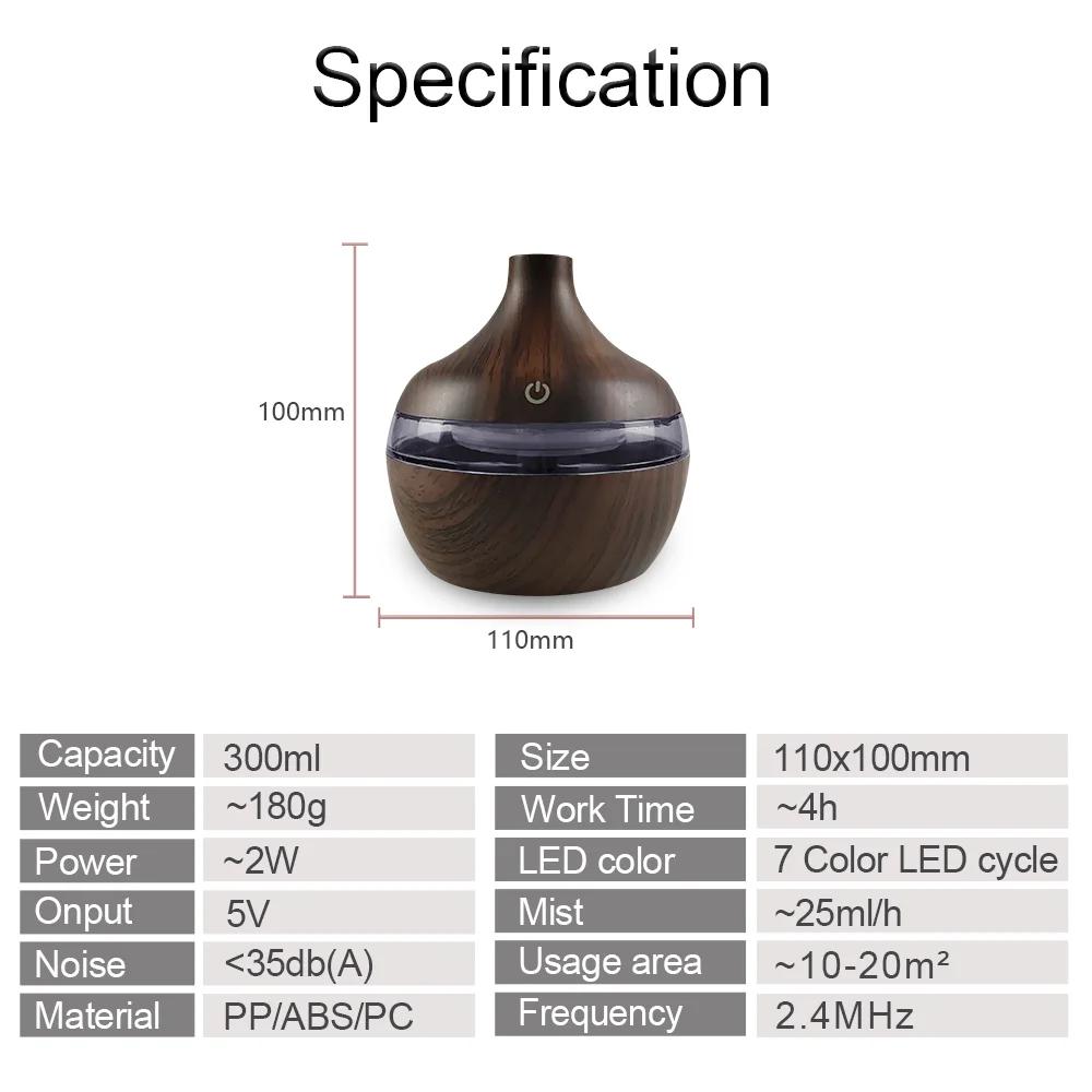 2-in-1 Wood Air Humidifier & Aroma Diffuser - 300ml USB Essential Oil Diffuser for Home, Office, Yoga Studio - Aromatherapy Mach