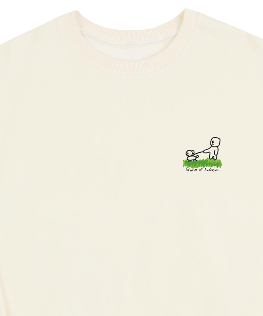 GRAVER [Unisex] Human Puppy Walk Back Logo Sweatshirt_Cream