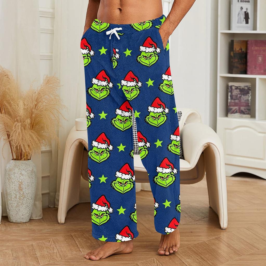 Men's Plush Christmas Print Pants Casual Sleep Pants