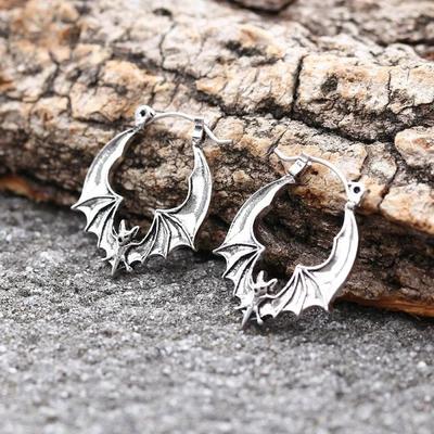 Bat Hoop Earrings. Bat Earrings, Silver Color Tone Earrings, Vintage Bat Jewelry