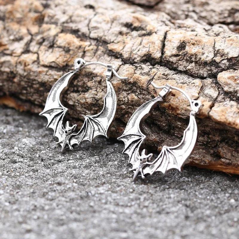 Bat Hoop Earrings. Bat Earrings, Silver Color Tone Earrings, Vintage Bat Jewelry