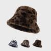 Leopard Print Plush Fisherman Hat Faux Fur Fluffy Fur Hat Versatile Bucket Hat  Winter Outdoor