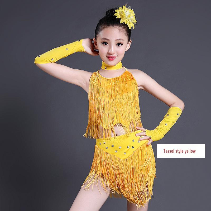 

Сукня для латиноамериканських танців для дівчаток - Сучасна літня конкурсна з паєтками та китицями 120cm