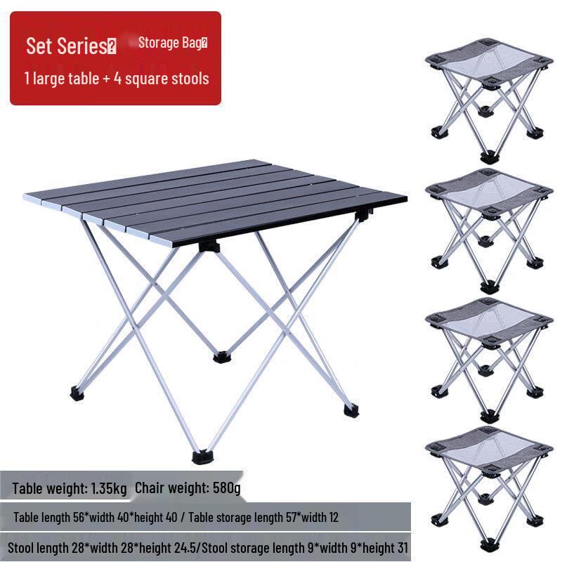 OEING Ultralight Aluminum Portable Folding Camping Table and Stools Set