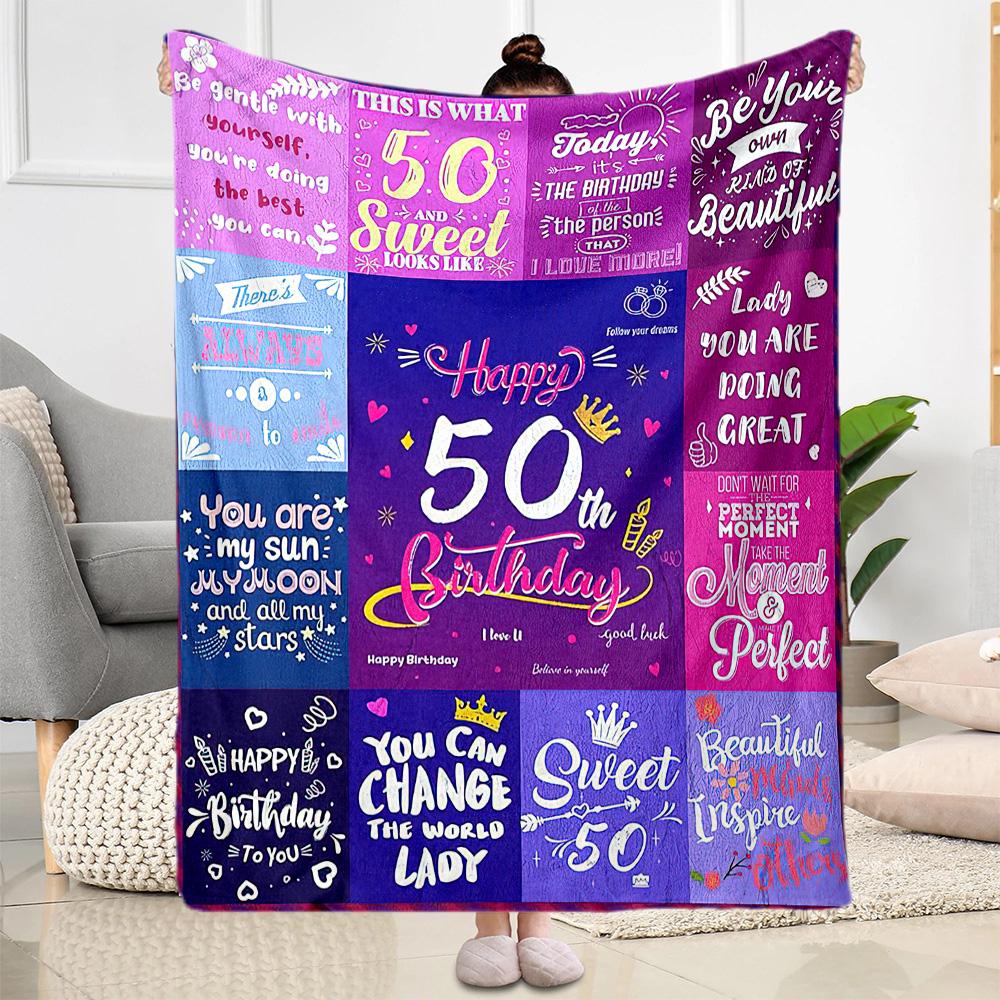 Happy 50th Birthday Celebration flannel,Lightweight,Flannel Blanket,Comfortable Blanket, Sofa Blanket, Gift blankets,Holiday Gift Blanket Blankets