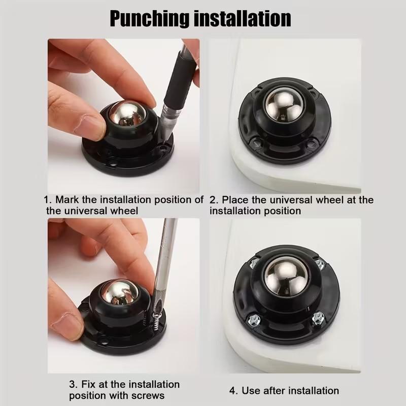 1/4Pcs Self Adhesive Type Mute Ball Universal Wheel Furniture Casters Wheels Stainless Steel Wheel 360° Rotation