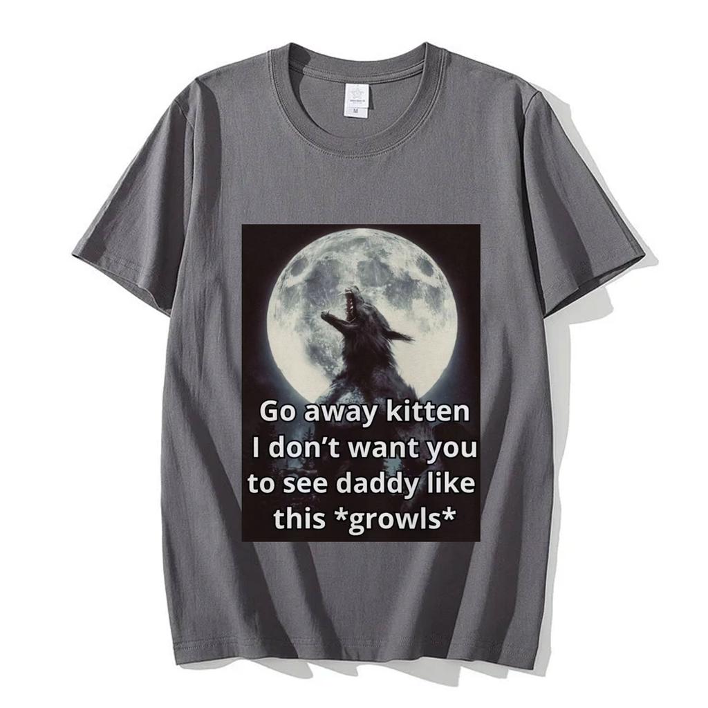 Go Away Kitten Alpha Werewolf TShirt Mens Womens Gothic Vintage Short Sleeve TShirts High Quality Fashion Oversized T Shirts