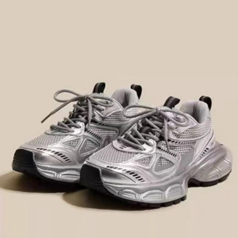 Girls' Fashion Sports Shoes Children's Silver Daddy Shoes Breathable Running Shoes
