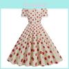 Vestito Vintage a Pois con Dettagli Spliced per Uscite Casual e Feste