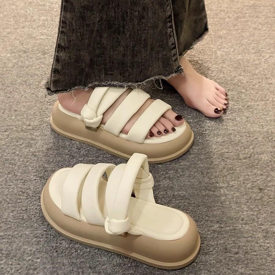 Thick-soled One-word Sandals Women's New Niche High-end French Summer Slippers Versatile Roman Shoes