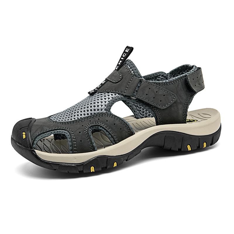 Plus 48 Summer Mens Sandals Baotou Breathable Mesh Upper Mens Casual Shoes Outdoor Men Leather Sandals Beach Sandals Roman