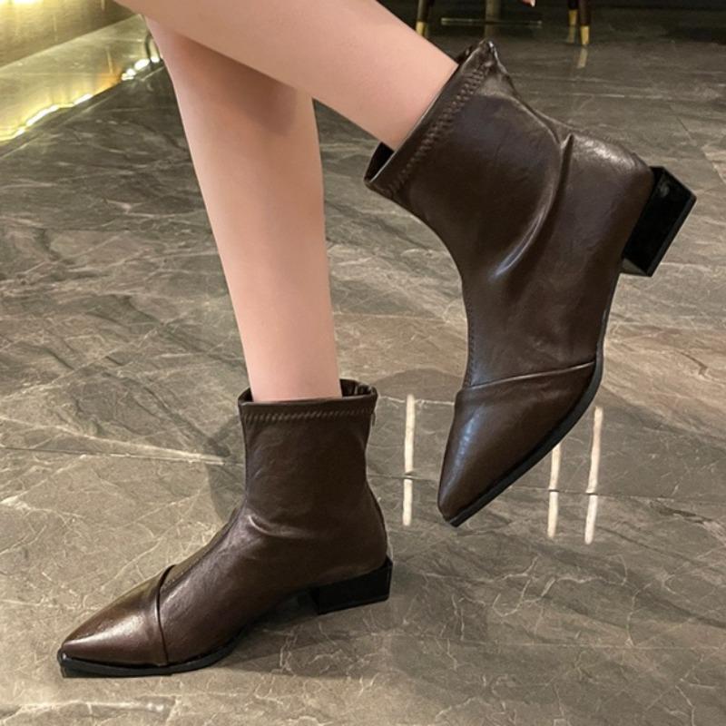 Autumn Women Ankle Boots Fashion Pointed Toe Ladies Short Boot Square Low Heel Casual Winter Women'S Footwear Shoes