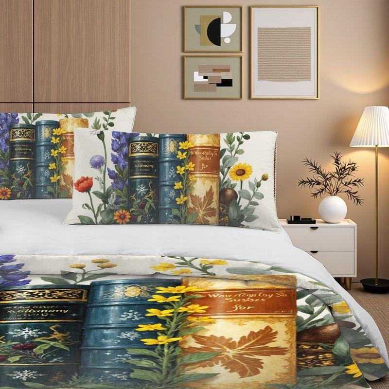 3-Piece Bedding Pillowcase Quilt Cover Set Retro Style Decorative Book Pattern 2D Digital Printing For Bedroom Dormitory Decor
