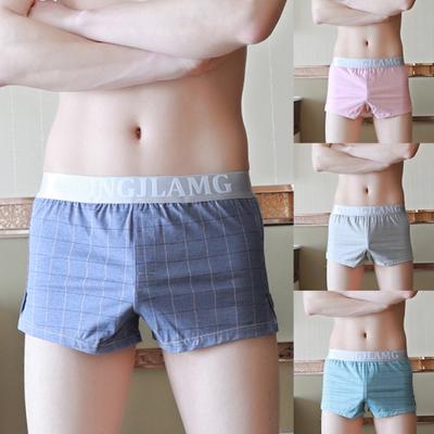 Soutong Plaid Print Men Underpants Wide Waistband Soft Mid Rise Loose Boxer Briefs Male Panties