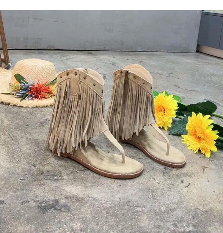 Punkt zweites Haar! Fischgrätennieten Quaste neu Sommer Zehen offen Seitenreißverschluss Innenhöhe erhöht Römische coole Stiefel Damen