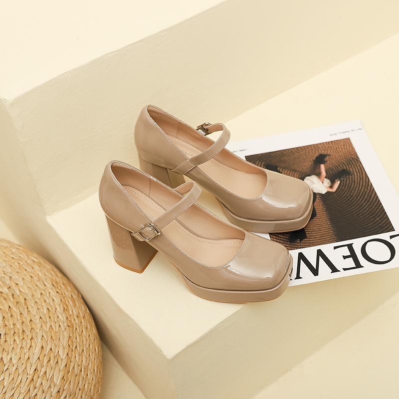 3359-12 One word with high heels single shoes women's summer new French temperament thick heels high heels women's shoes