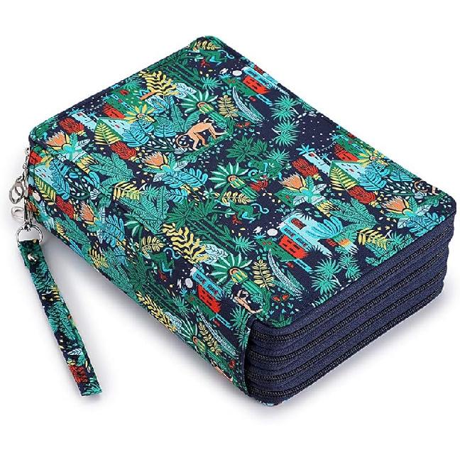 BTSKY Colored Pencil Case- 200 Slots Pencil Holder Pen Bag Large Capacity Pencil Organizer with Handle Strap Handy Colored Pencil Box with Printing