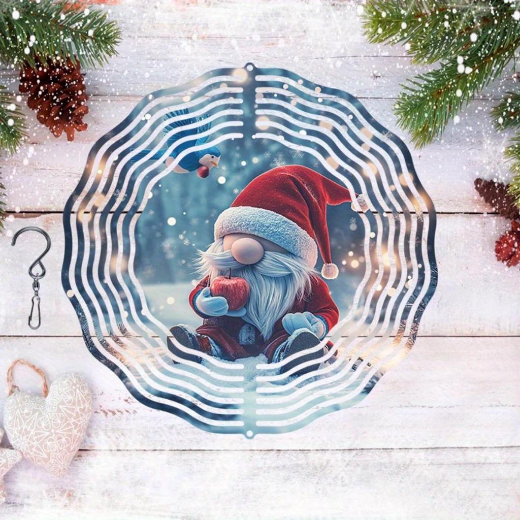 Christmas Gnome Wind Spinner 3D Metal Kinetic Art for Outdoor Garden Yard Decor Holiday Thanksgiving No Battery Needed Durable