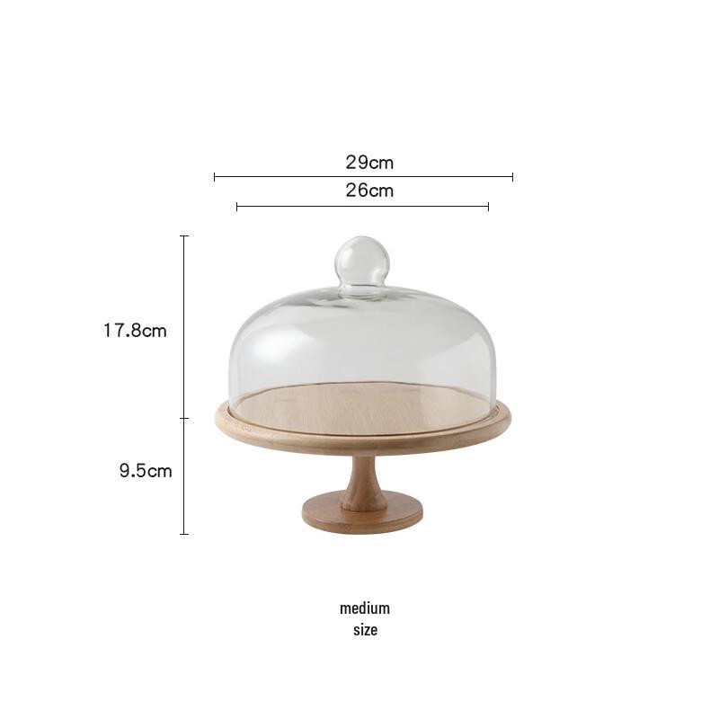 Bamboo Wood Cake Stand with Glass Dome