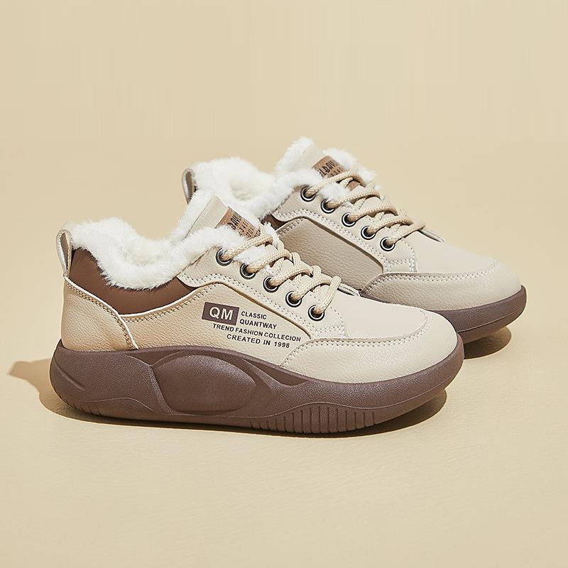 Women's Winter Warm Chunky Platform Sneakers Faux Fur Lining Walking Shoes Casual Comfortable Fleece Lined Non-Slip Lace-Up Tennis Sneakers for Women