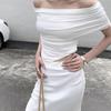 French Off Shoulder Short Sleeved T-shirt Female Summer New Pure Style Slim Elastic Short Blouse Korean Fashion Casual Tops Ins