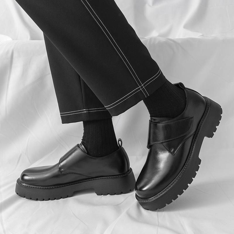 White Short Boots, Lazy One-pedal Thick-soled Inner Height-increasing Zipper, Big-headed Leather Shoes, Men's Loafers, Spring Round Head.