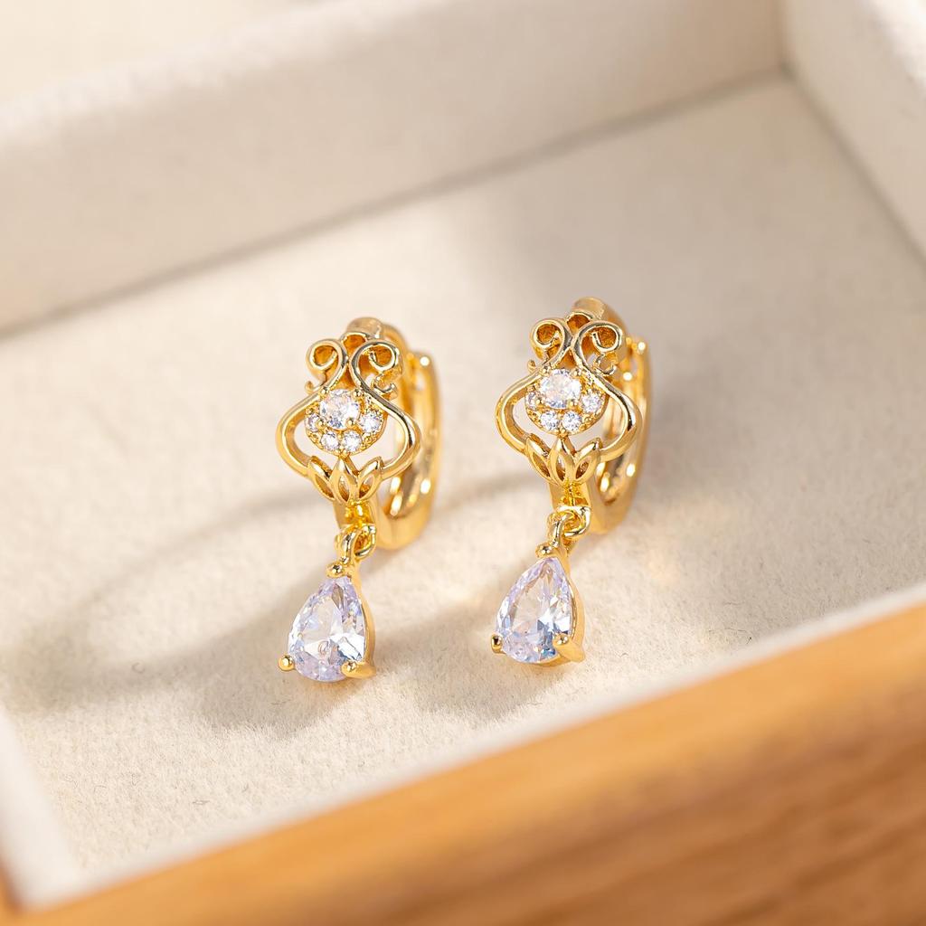 Water Drop Zirconia Earrings Inlaid with Rhinestones for Women, High-End Luxury Jewelry