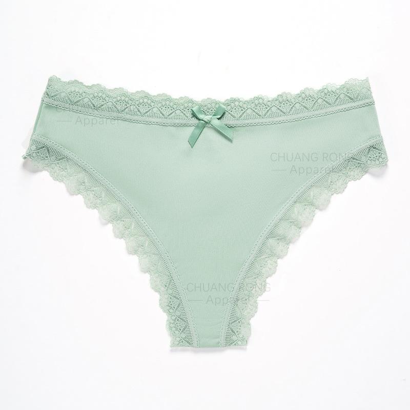 

French lace-edged girl panties mid-waist sweet and sexy sports solid color thin and breathable comfortable pure cotton thong S