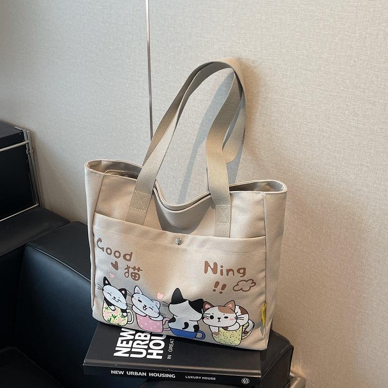 Cute Large-capacity Canvas Bag Women's Spring and Summer New Shoulder Bag Class Commuter Bag Versatile Tote Bag