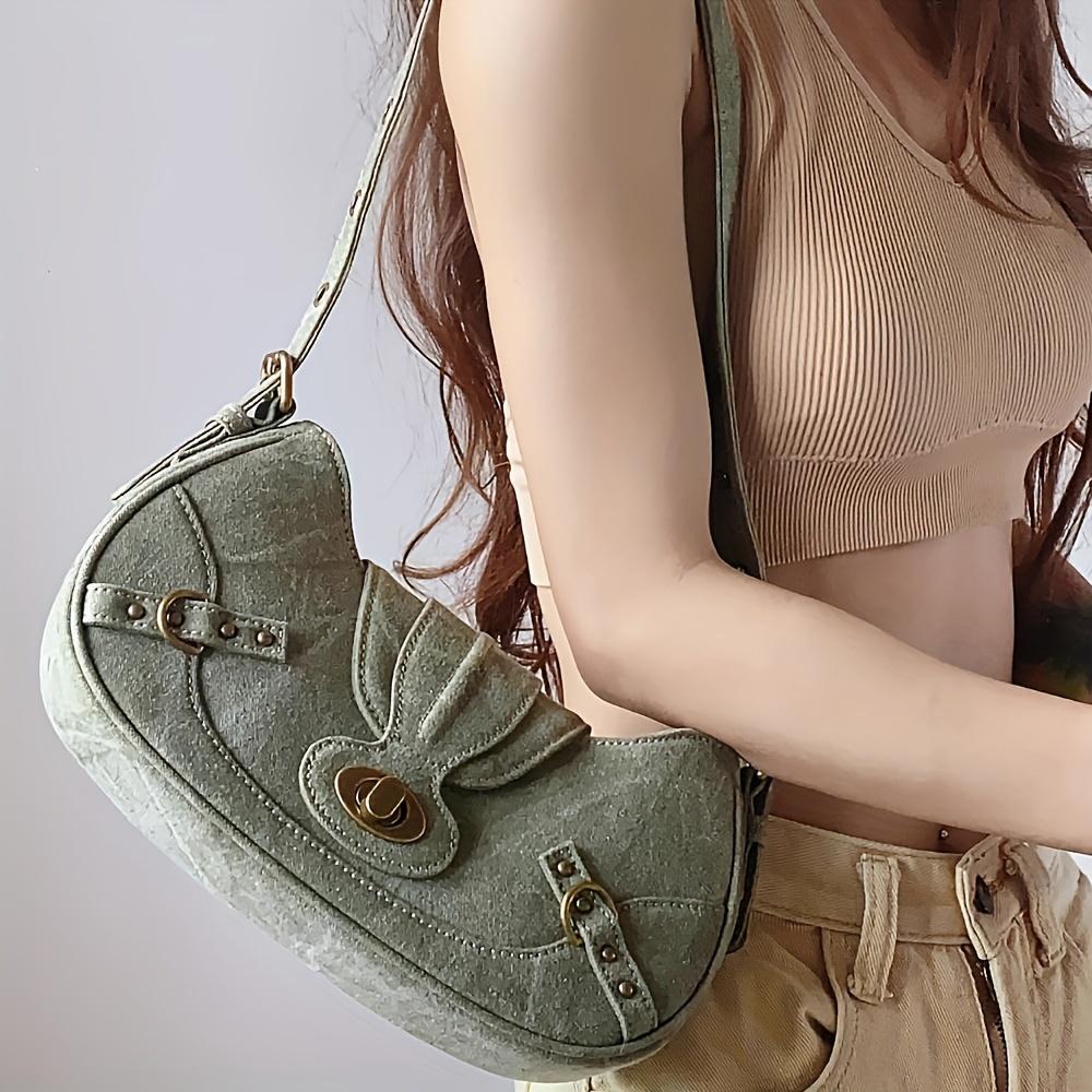 Вінтажна полотняна сумка з півмісяцем - Міцний плечовий ремінь - Просторий повсякденний гаманець під пахвами