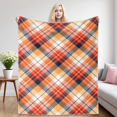 Autumn Tartan Flannel Blanket, Ultra-Fine Fiber, All Season Luxurious Fluffy Blanket Suitable For Beds Or Sofas