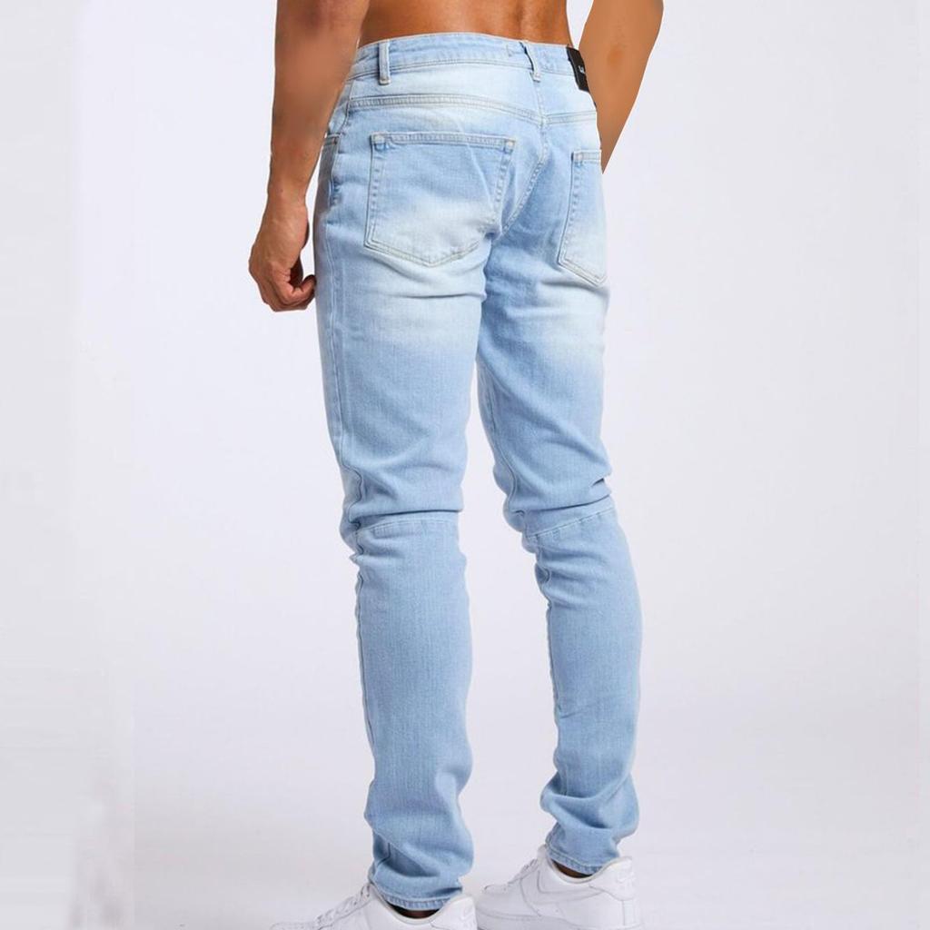 Fashion Men's Casual Stretchy Pleated Jeans Slim Fit Denim Pants