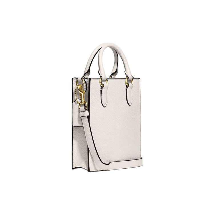 Coach N/S 14 Massivgold Logo Namensschild Beschläge Kieselsteinleder Tragetasche Einkaufstasche Schulter Crossbody Handtasche Mini Damen-Tote Weiß CJ500-IMCHK