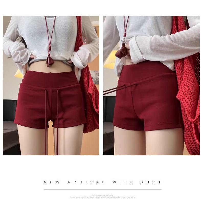 Women's Red Spicy Girl Yoga Shorts - Low-Waist, Slimming, Drawstring, Hip-Hugging Summer 2025