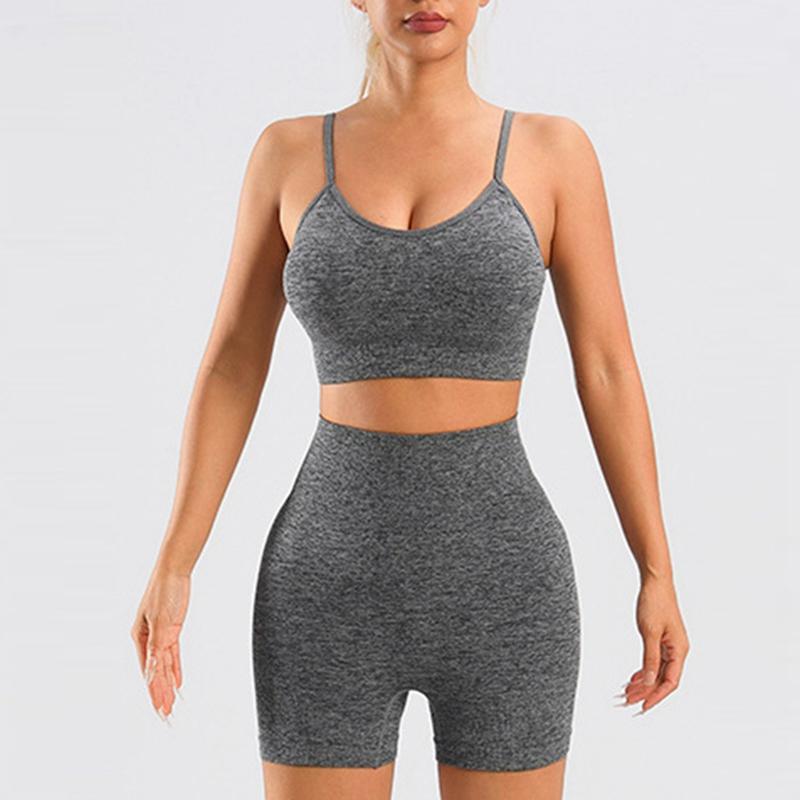 Damen Träger-Tanktop mit hochtaillierten Shorts Enganliegendes Fitness-Set