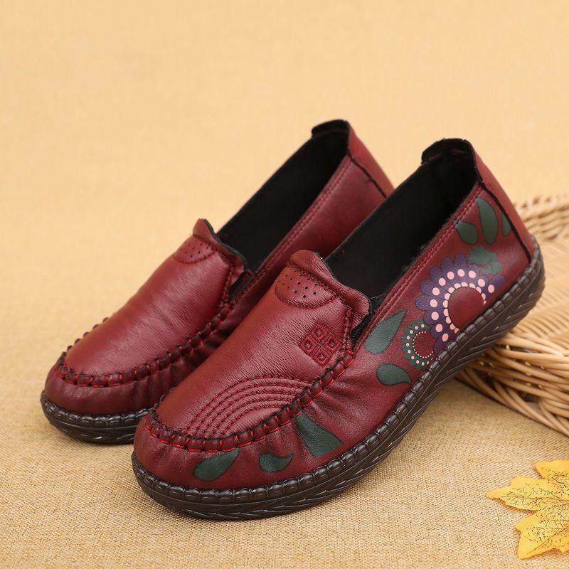 

Мамины туфли весна и осень подошвы из говяжьей жилы туфли бабушки на плоской подошве с круглым носком нескользящие для среднего и пожилого возраста тканевые туфли женские 41 красный