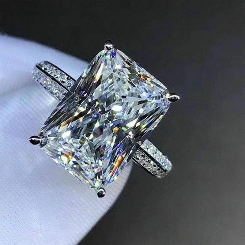 Fashion Big Square Crystal Stone Women Wedding Bridal Ring Luxury Engagement Party Anniversary Best Gift Large Rings