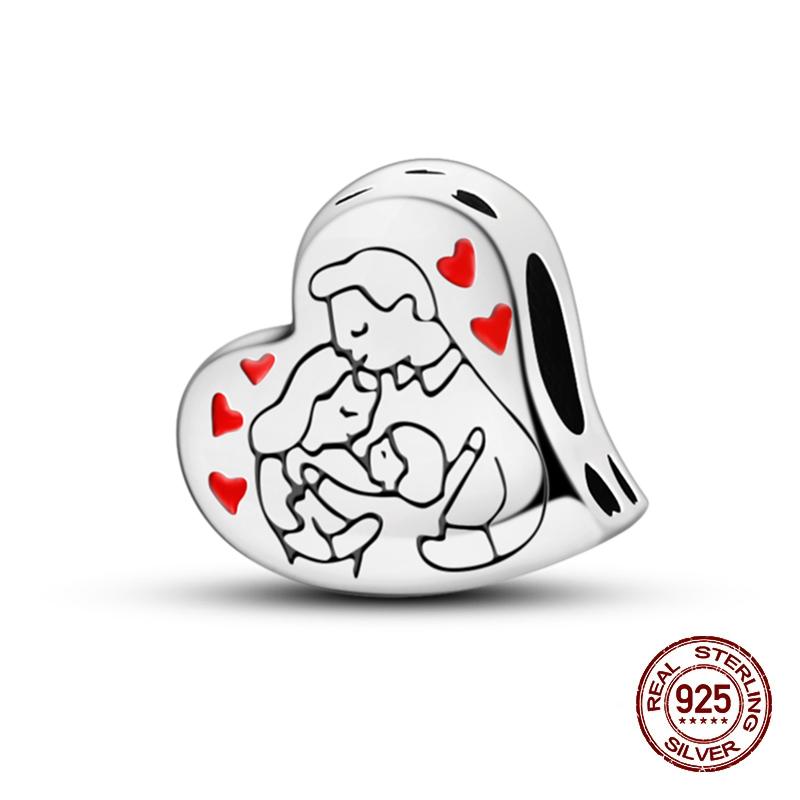 Copper Heart Dog Cat Warm Family Charms Beads Fit 3Mm Original Bracelets Fine Diy Mother'S Day Jewelry Gift