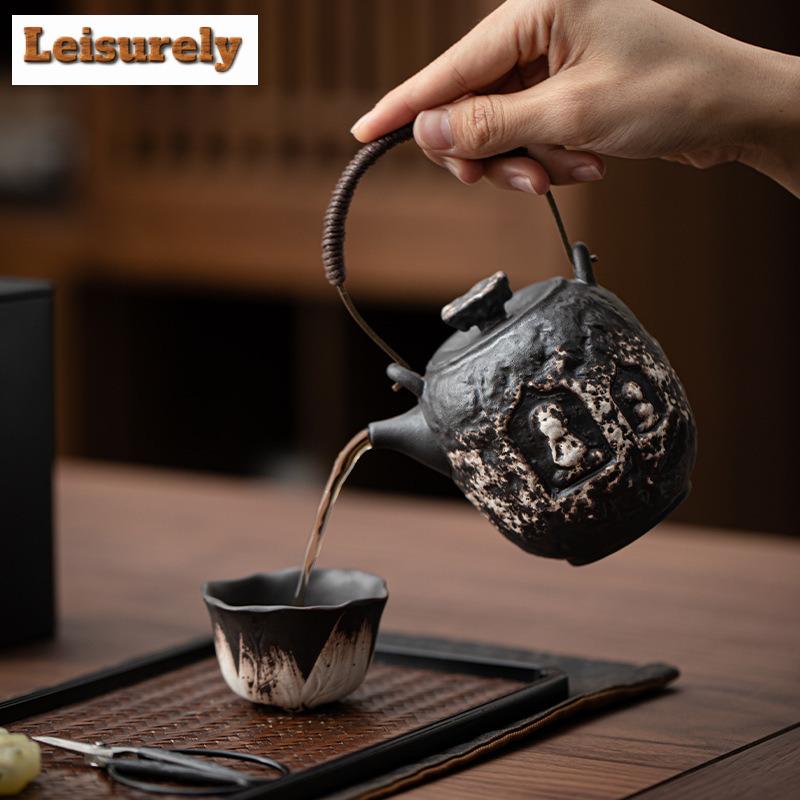 Handmade Black Pottery Buddha Teapot Zen Tea Infuser Art Pot Tea Maker Kettle With Ball Hole Tea Ceremony Accessories Collection